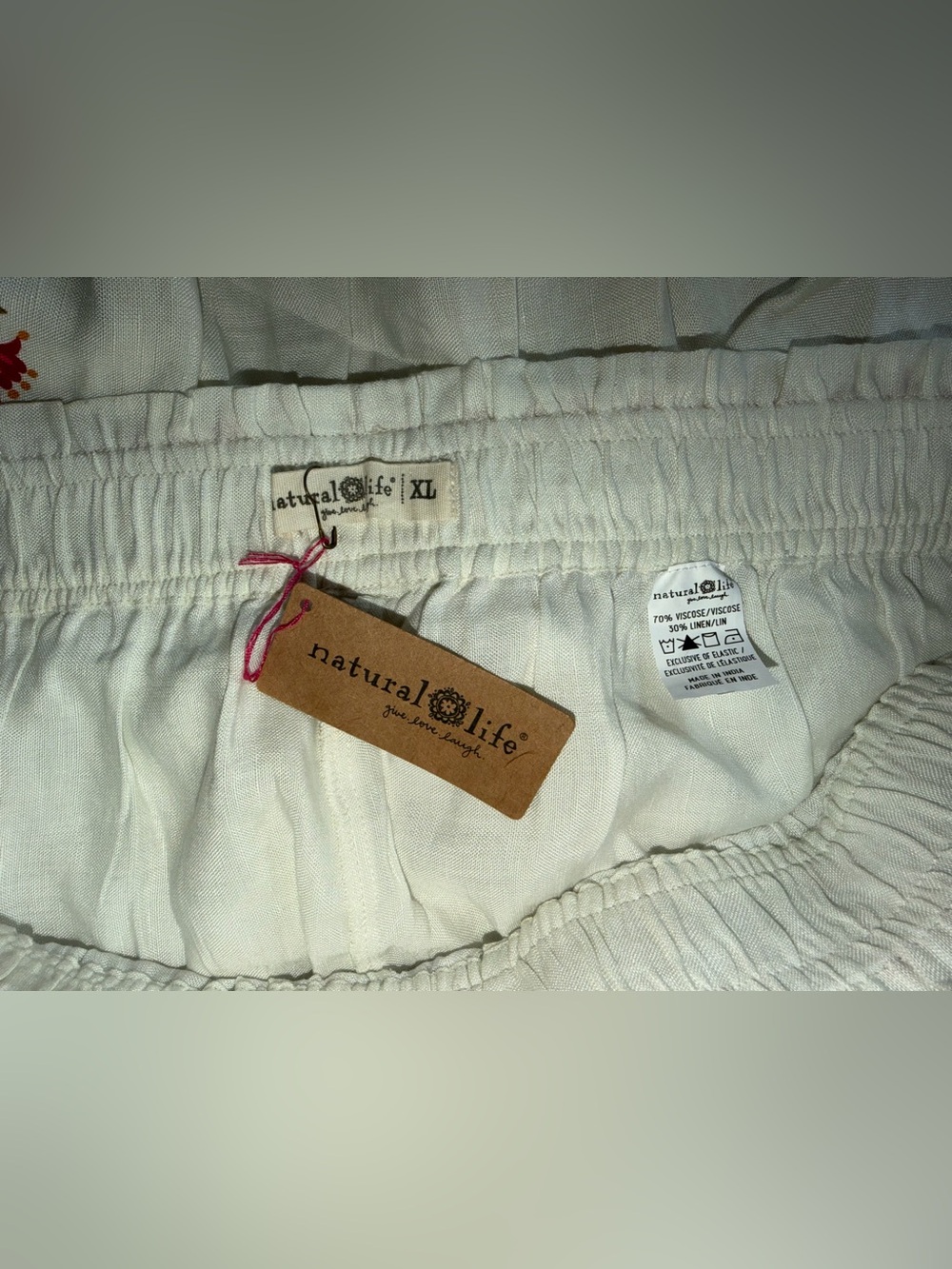 NATURAL LIFE Cream Wide-Leg Palazzo Pant with Multicolor Design size XL - Picture 7 of 9